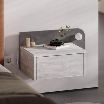 Nosina Veggmontert Nattbord 52 cm med Eik- og Betongutseende, Oppbevaring med Skuff og LED-belysning - Grå/Hvit - Møbler - Bord - Avlastningsbord - Sengebord & nattbord