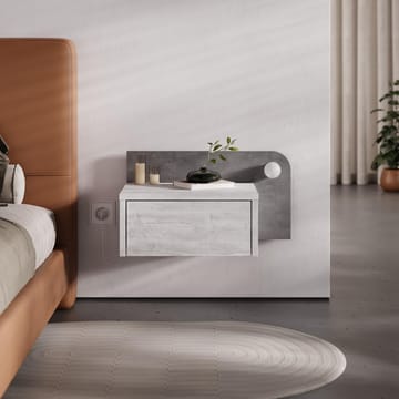 Nosina Veggmontert Nattbord 52 cm med Eik- og Betongutseende, Oppbevaring med Skuff og LED-belysning - Grå/Hvit - Møbler - Bord - Avlastningsbord - Sengebord & nattbord