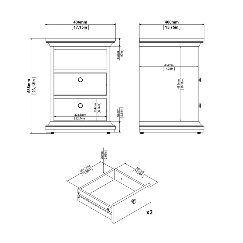 Paris Nattbord 43x40x59 cm - Møbler - Bord - Avlastningsbord - Sengebord & nattbord