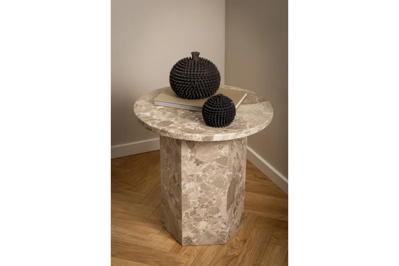 Prisa Rundt Sidebord i Marmorstein 50 cm - Beige - Møbler - Bord - Avlastningsbord - Lampebord & sidebord