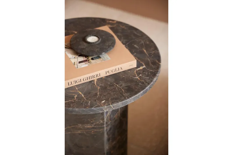 Prisa Rundt Sidebord i Marmorstein 50 cm - Grå / Brun - Møbler - Bord - Avlastningsbord - Lampebord & sidebord