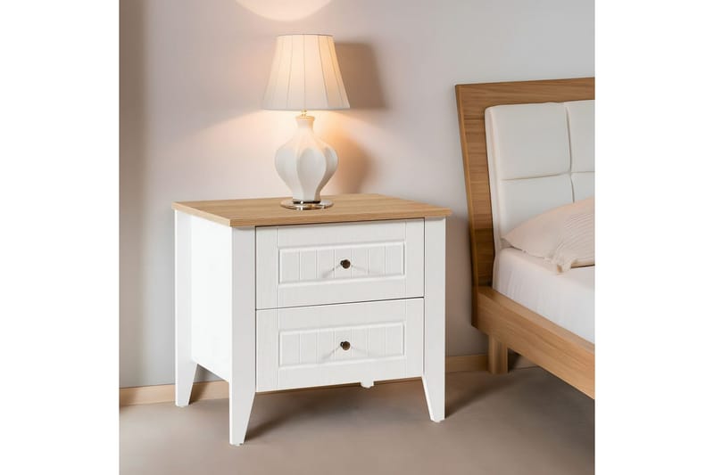 Ranko Nattbord 60 cm - Mellomfarget tre/Hvit - Møbler - Bord - Avlastningsbord - Sengebord & nattbord