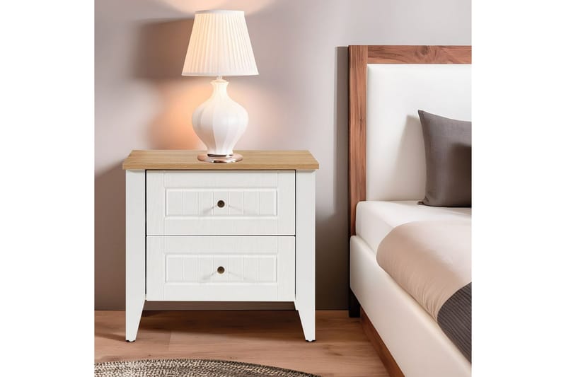 Ranko Nattbord 60 cm - Mellomfarget tre/Hvit - Møbler - Bord - Avlastningsbord - Sengebord & nattbord