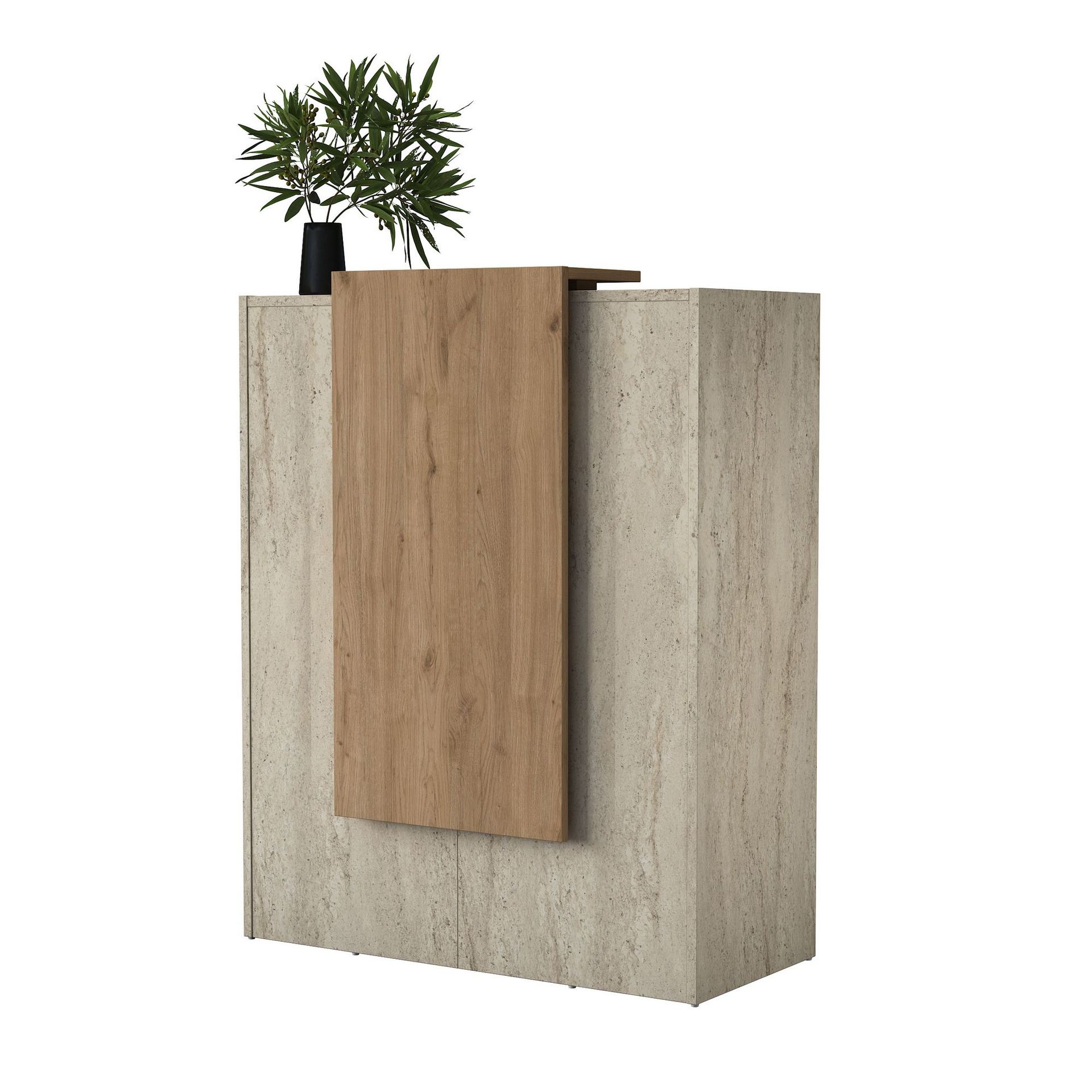 Resepsjonsbord Wallxpert Cleo Shelf (90 x 110 x 40 cm) travertin valnøtt - Travertin og valnøtt