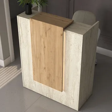 Resepsjonsbord Wallxpert Cleo Shelf (90 x 110 x 40 cm) travertin valnøtt - Travertin og valnøtt - Møbler - Bord - Avlastningsbord - Gangbord