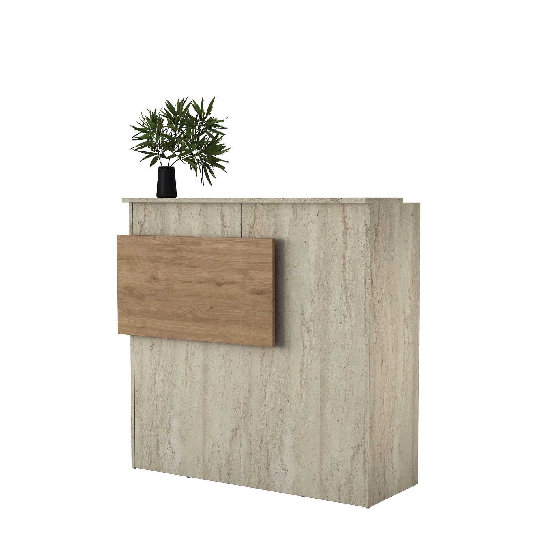 Resepsjonsbord Wallxpert Dara (110 x 110 x 40 cm) travertin valnøtt - Travertin og valnøtt