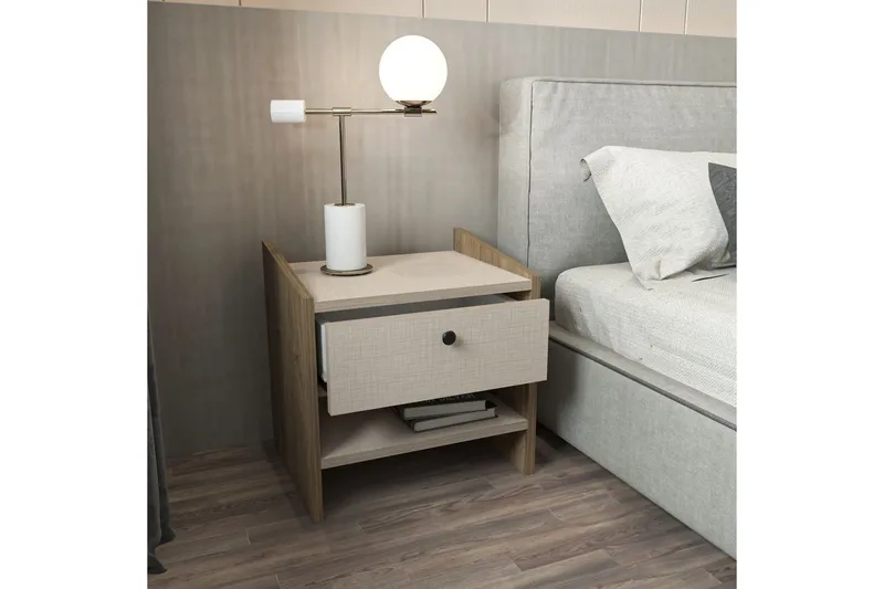 Retzow Nattbord - Valnøtt/Beige - Møbler - Bord - Avlastningsbord - Sengebord & nattbord