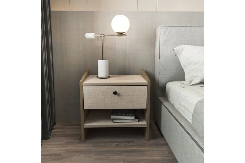 Retzow Nattbord - Valnøtt/Beige - Møbler - Bord - Avlastningsbord - Sengebord & nattbord