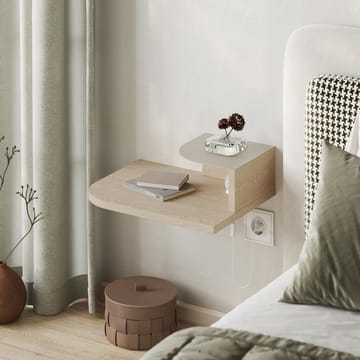 Rilina Veggmontert Nattbord 40 cm med Tre- og Eikutseende, Oppbevaring med Hylle og LED-belysning - Beige - Møbler - Bord - Avlastningsbord - Sengebord & nattbord