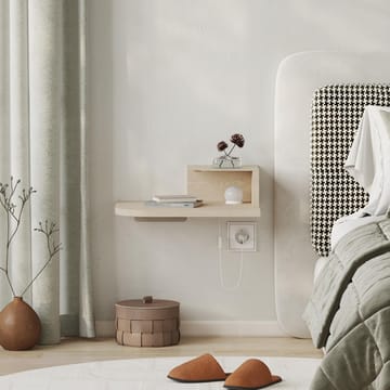 Rilina Veggmontert Nattbord 40 cm med Tre- og Eikutseende, Oppbevaring med Hylle og LED-belysning - Beige - Møbler - Bord - Avlastningsbord - Sengebord & nattbord