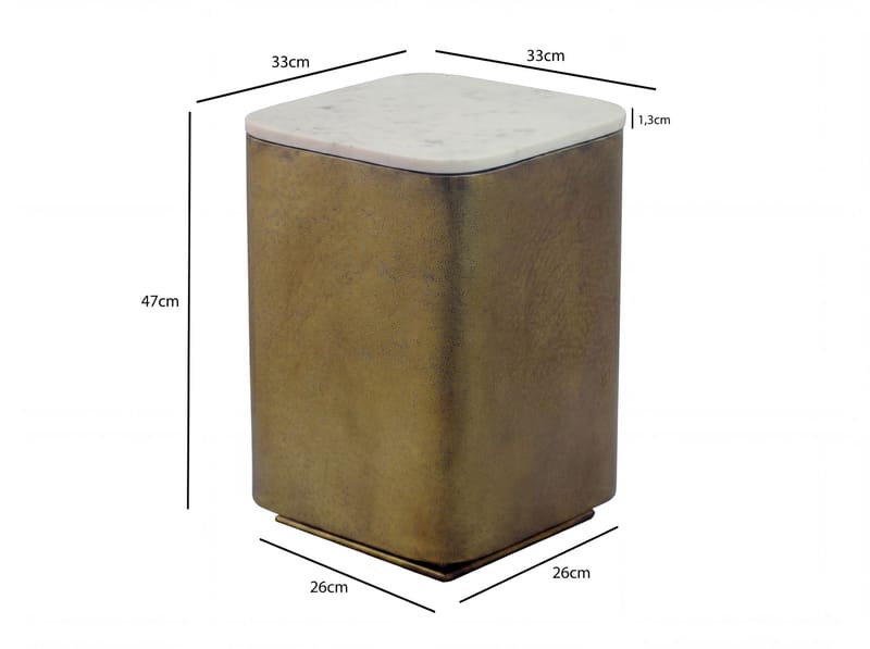 Rovian kvadratisk sidebord 33 cm i metall med marmorplate - hvit antikk gull - Møbler - Bord - Avlastningsbord - Lampebord & sidebord