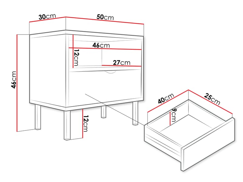 Salmor Nattbord 50 cm - Hvit - Møbler - Bord - Avlastningsbord - Sengebord & nattbord