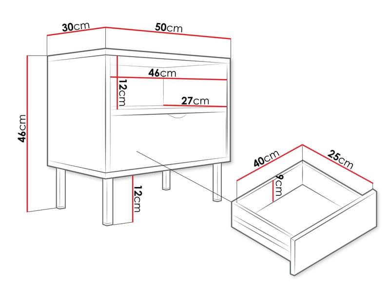 Salmor Nattbord 50 cm - Hvit - Møbler - Bord - Avlastningsbord - Sengebord & nattbord