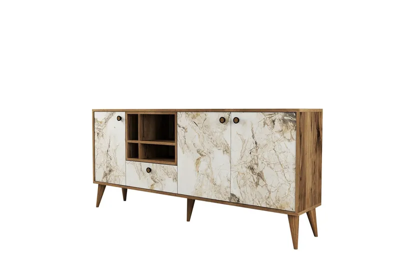 Scone Konsollbord 180 cm - Hvit marmor/Valnøtt - Møbler - Bord - Avlastningsbord - Gangbord