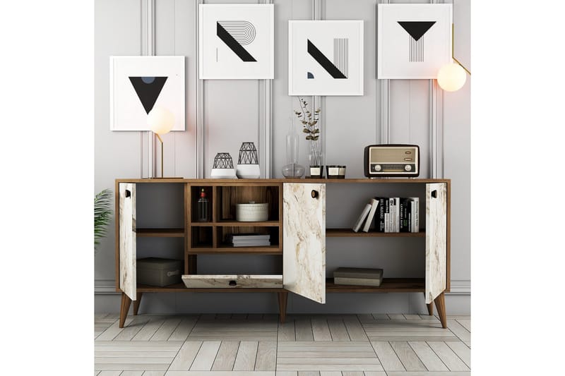 Scone Konsollbord 180 cm - Hvit marmor/Valnøtt - Møbler - Bord - Avlastningsbord - Gangbord