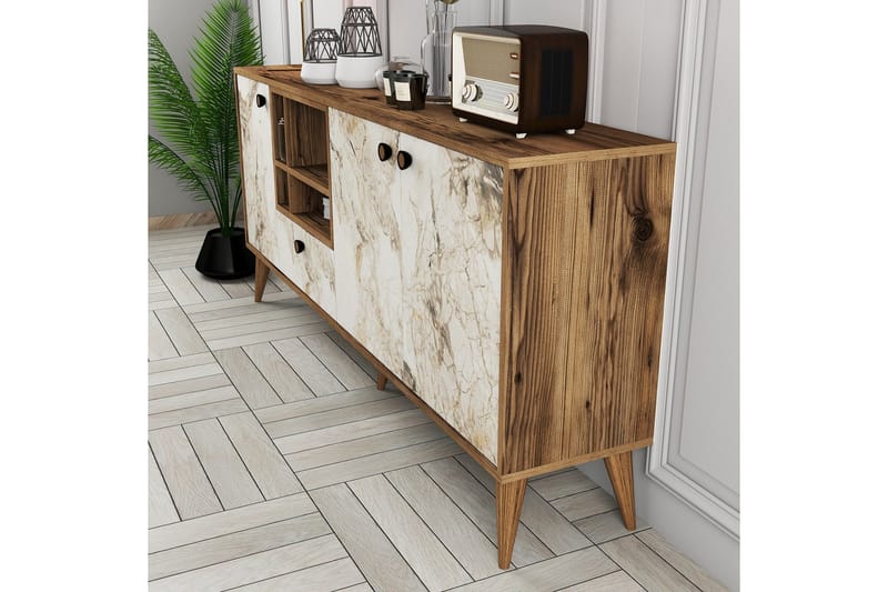 Scone Konsollbord 180 cm - Hvit marmor/Valnøtt - Møbler - Bord - Avlastningsbord - Gangbord