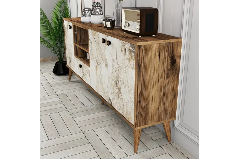 Scone Konsollbord 180 cm - Hvit marmor/Valnøtt - Møbler - Bord - Avlastningsbord - Gangbord