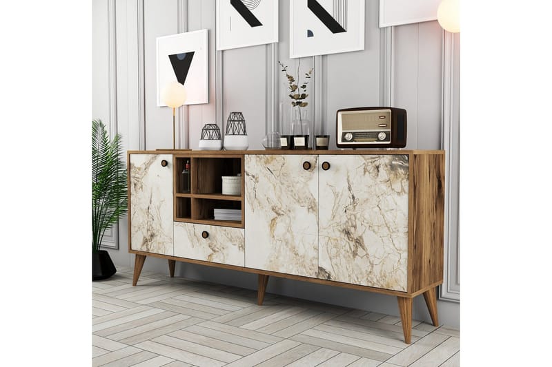 Scone Konsollbord 180 cm - Hvit marmor/Valnøtt - Møbler - Bord - Avlastningsbord - Gangbord