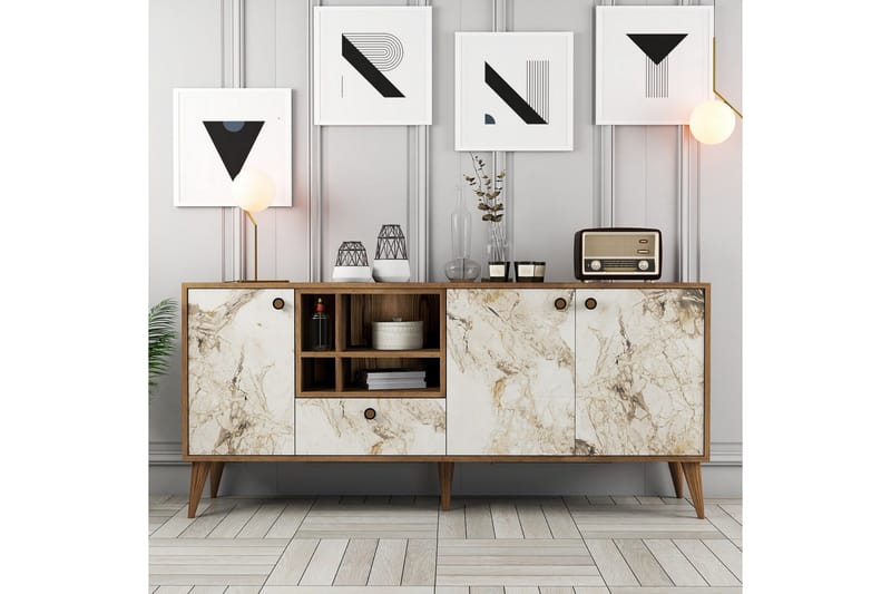 Scone Konsollbord 180 cm - Hvit marmor/Valnøtt - Møbler - Bord - Avlastningsbord - Gangbord