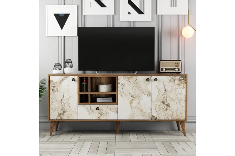 Scone Konsollbord 180 cm - Hvit marmor/Valnøtt - Møbler - Bord - Avlastningsbord - Gangbord