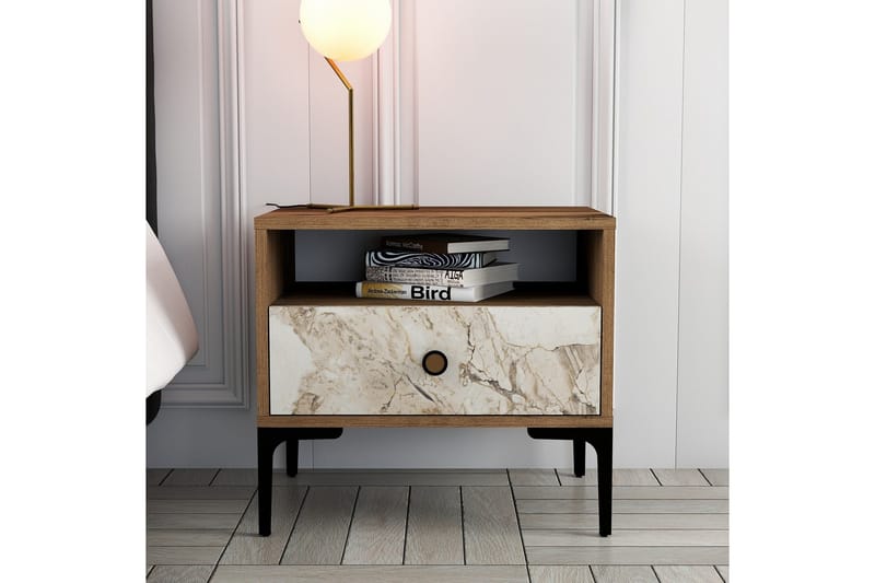 Ameias Nattbord 56x40 cm Brun/Hvit - Hanah Home - Møbler - Bord - Avlastningsbord - Sengebord & nattbord