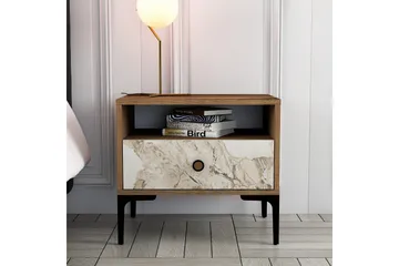 Ameias Nattbord 56x40 cm Brun/Hvit - Hanah Home - Møbler - Bord - Avlastningsbord - Sengebord & nattbord
