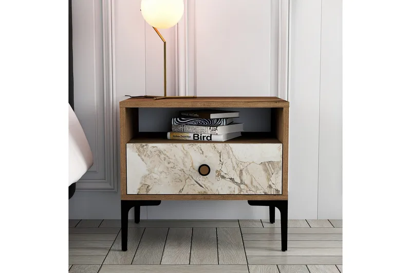 Ameias Nattbord 56x40 cm Brun/Hvit - Hanah Home - Møbler - Bord - Avlastningsbord - Sengebord & nattbord