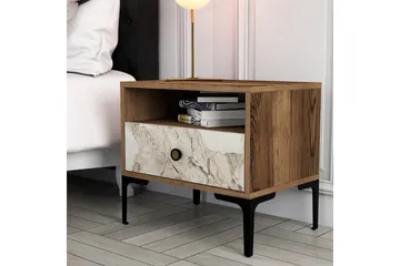 Ameias Nattbord 56x40 cm Brun/Hvit - Hanah Home - Møbler - Bord - Avlastningsbord - Sengebord & nattbord