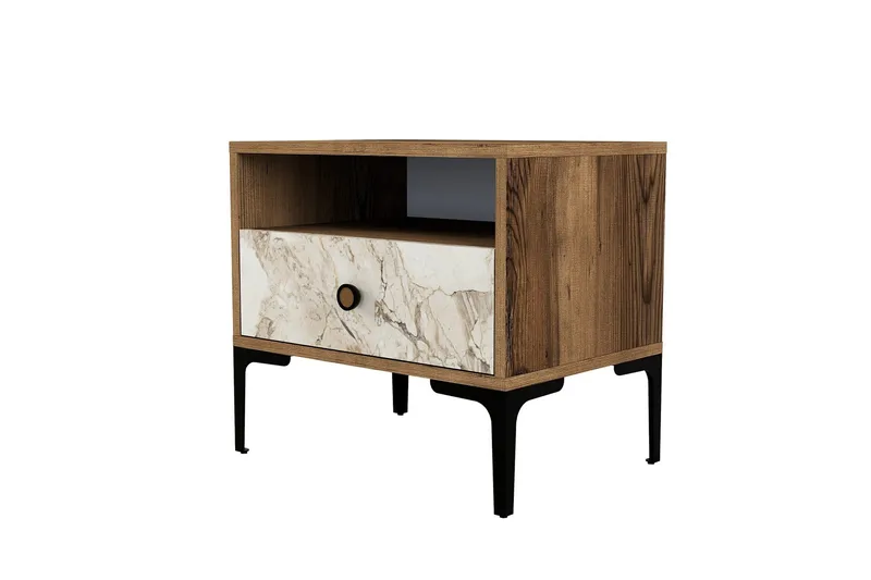 Ameias Nattbord 56x40 cm Brun/Hvit - Hanah Home - Møbler - Bord - Avlastningsbord - Sengebord & nattbord