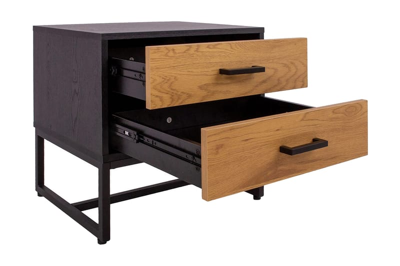 Amsterdam Nattbord 40 cm med Skuffer i Tre med Metallben - Svart|Brun - Møbler - Bord - Avlastningsbord - Sengebord & nattbord