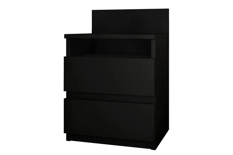 Basildon Nattbord 40 cm med Oppbevaring 2 Skuffer + Hylle, Svart