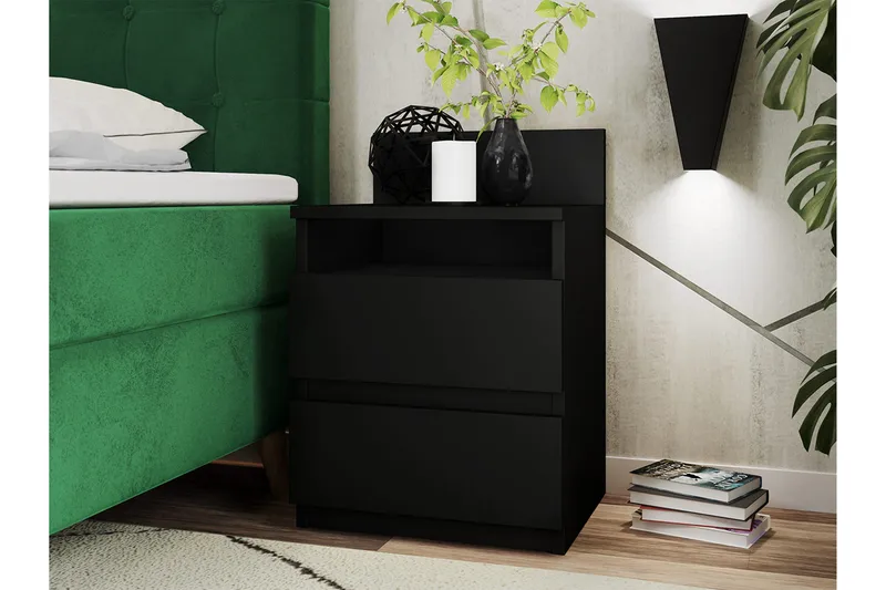 Basildon Nattbord 40 cm med Oppbevaring 2 Skuffer + Hylle - Svart - Møbler - Bord - Avlastningsbord - Sengebord & nattbord