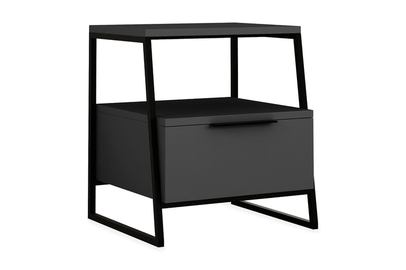 BodSjø Nattbord 45 cm med Oppbevaring Hylle + Lucka - Grå/Svart - Møbler - Bord - Avlastningsbord - Sengebord & nattbord