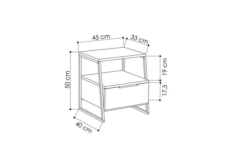 BodSjø Nattbord 45 cm med Oppbevaring Hylle + Lucka - Grå/Svart - Møbler - Bord - Avlastningsbord - Sengebord & nattbord