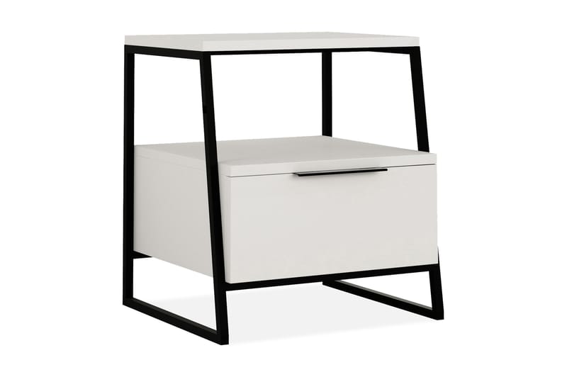 BodSjø Nattbord 45 cm med Oppbevaring Hylle + Lucka - Hvit/Svart - Møbler - Bord - Avlastningsbord - Sengebord & nattbord