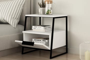 BodSjø Nattbord 45 cm med Oppbevaring Hylle + Lucka - Hvit/Svart - Møbler - Bord - Avlastningsbord - Sengebord & nattbord