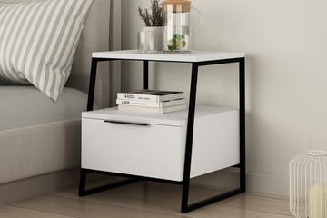 BodSjø Nattbord 45 cm med Oppbevaring Hylle + Lucka - Hvit/Svart - Møbler - Bord - Avlastningsbord - Sengebord & nattbord