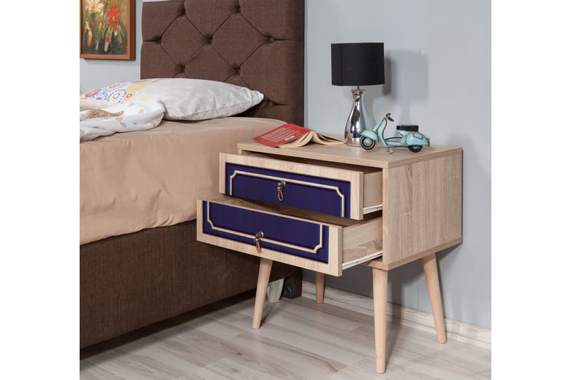 Brokind Nattbord 60 cm med Oppbevaring 2 Skuffer DEikor - Natur/Blå - Møbler - Bord - Avlastningsbord - Sengebord & nattbord
