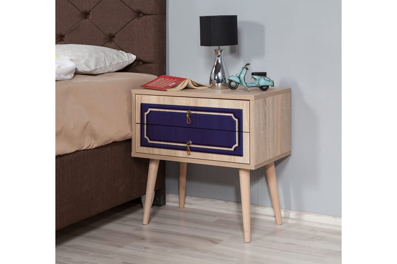 Brokind Nattbord 60 cm med Oppbevaring 2 Skuffer DEikor - Natur/Blå - Møbler - Bord - Avlastningsbord - Sengebord & nattbord