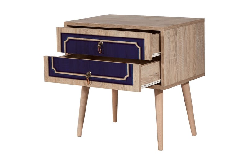 Brokind Nattbord 60 cm med Oppbevaring 2 Skuffer DEikor - Natur/Blå - Møbler - Bord - Avlastningsbord - Sengebord & nattbord