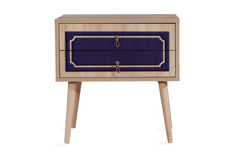 Brokind Nattbord 60 cm med Oppbevaring 2 Skuffer DEikor - Natur/Blå - Møbler - Bord - Avlastningsbord - Sengebord & nattbord