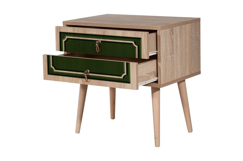 Brokind Nattbord 60 cm med Oppbevaring 2 Skuffer DEikor - Natur/Grønn - Møbler - Bord - Avlastningsbord - Sengebord & nattbord