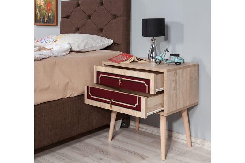 Brokind Nattbord 60 cm med Oppbevaring 2 Skuffer DEikor - Natur/Rød - Møbler - Bord - Avlastningsbord - Sengebord & nattbord