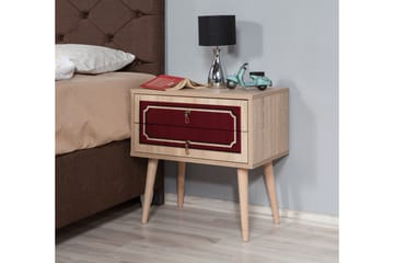 Brokind Nattbord 60 cm med Oppbevaring 2 Skuffer DEikor - Natur/Rød - Møbler - Bord - Avlastningsbord - Sengebord & nattbord