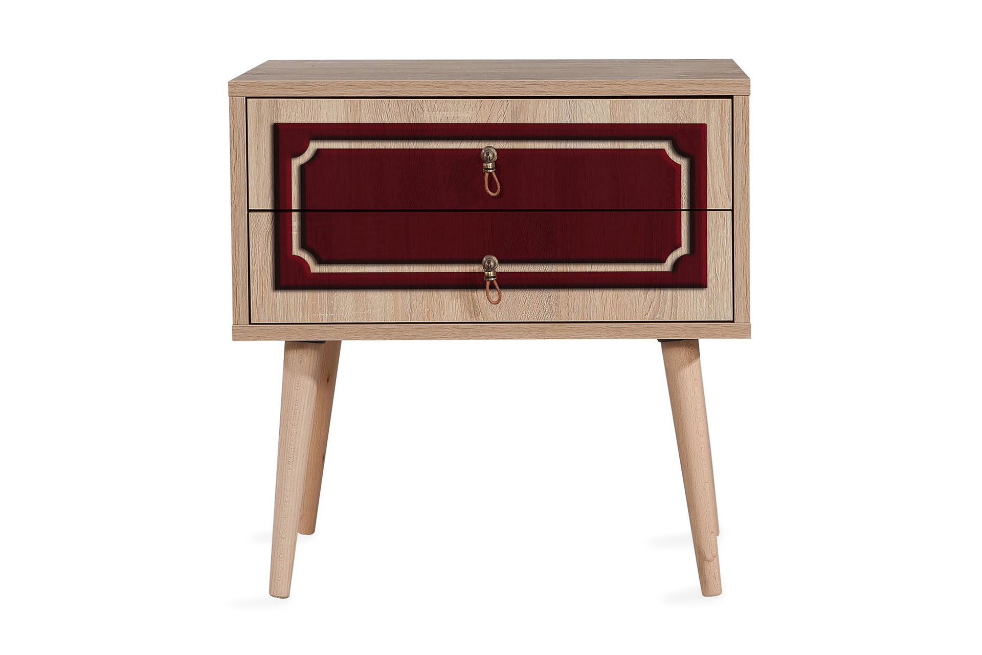 Brokind Nattbord 60 cm med Oppbevaring 2 Skuffer DEikor - Natur/Rød - Møbler - Bord - Avlastningsbord - Sengebord & nattbord