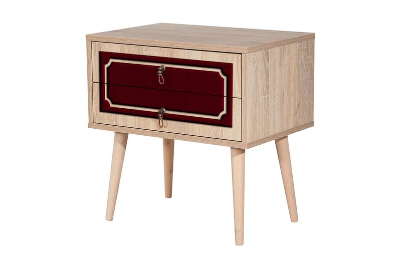 Brokind Nattbord 60 cm med Oppbevaring 2 Skuffer DEikor - Natur/Rød - Møbler - Bord - Avlastningsbord - Sengebord & nattbord