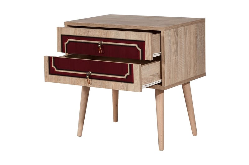Brokind Nattbord 60 cm med Oppbevaring 2 Skuffer DEikor - Natur/Rød - Møbler - Bord - Avlastningsbord - Sengebord & nattbord