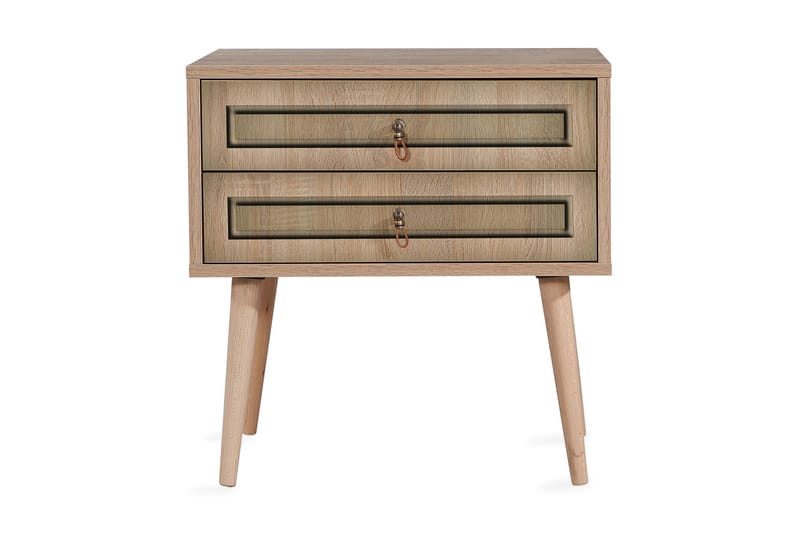 Brokind Nattbord 60 cm med Oppbevaring 2 Skuffer, Natur/Brun