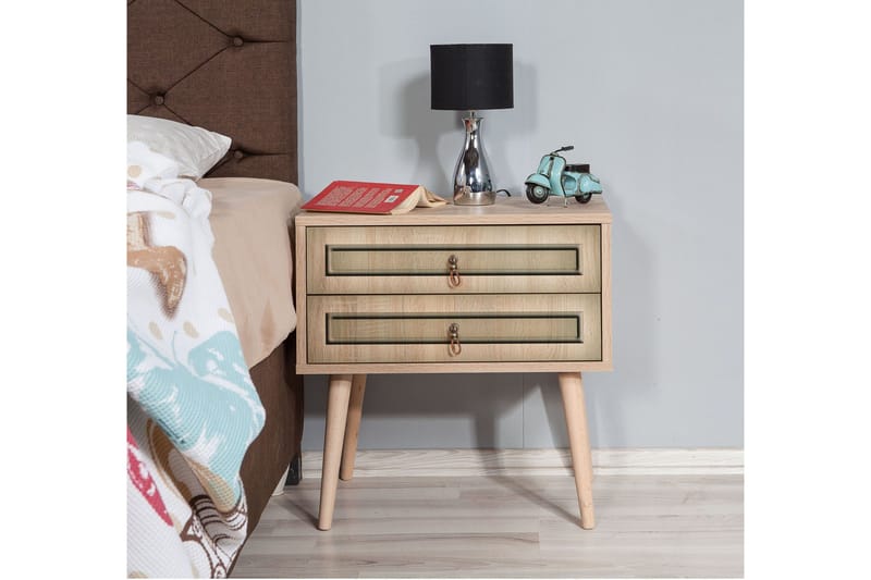 Brokind Nattbord 60 cm med Oppbevaring 2 Skuffer - Natur/Brun - Møbler - Bord - Avlastningsbord - Sengebord & nattbord