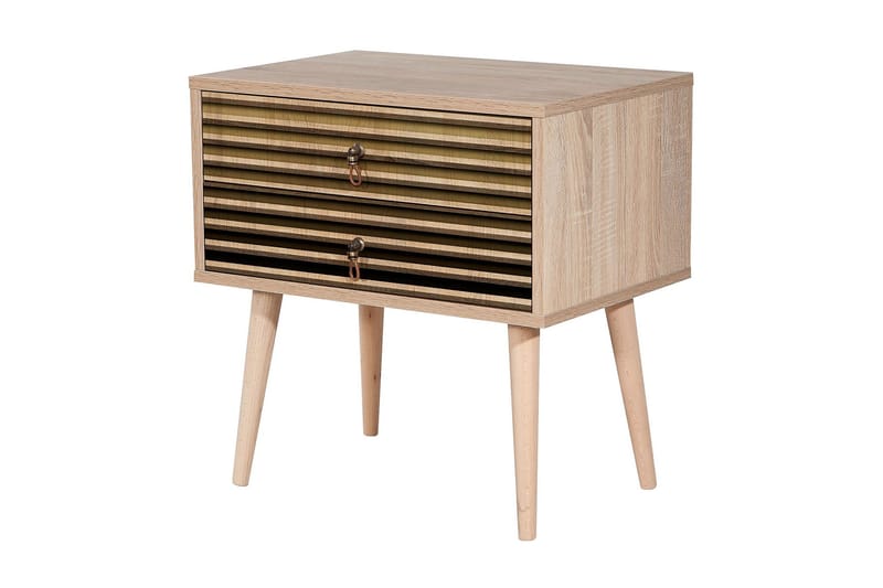 Brokind Nattbord 60 cm med Oppbevaring 2 Skuffer Striper - Natur - Møbler - Bord - Avlastningsbord - Sengebord & nattbord